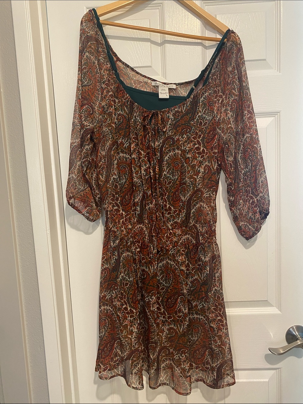 Sheer Paisley Short Dress in Rust and Olive